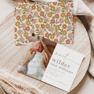 Girl Birth Announcement   Floral Photo Birth
