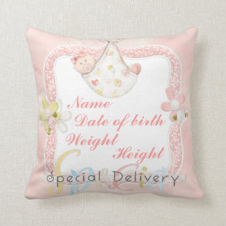 Girl birth announcement pillow