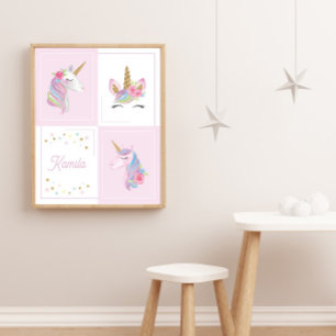 Girl Birth Announcement Pink Unicorn Baby Shower Poster