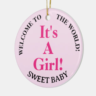 Girl Birth Stats Sweet Baby Pink Ceramic Ornament