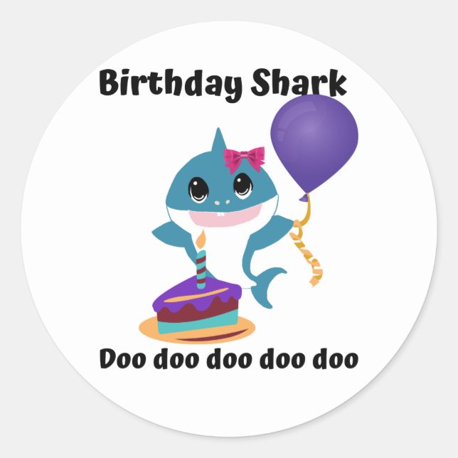 Girl Birthday Baby Shark Classic Round Sticker (Front)