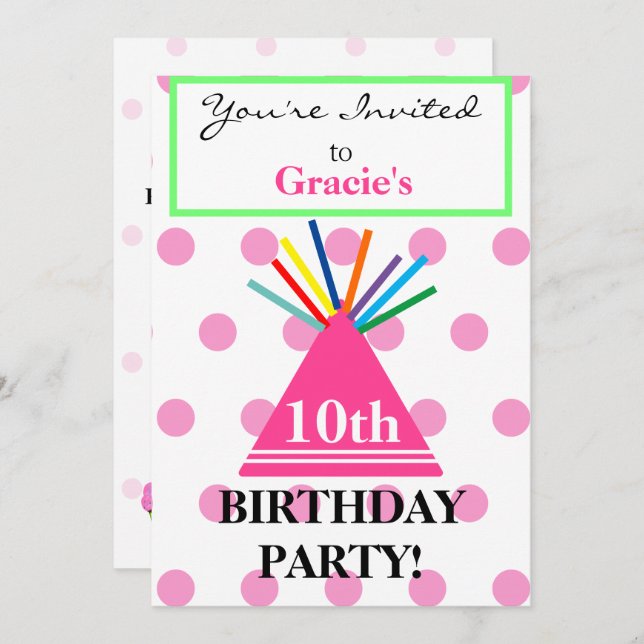 Girl Birthday Hat Pink Cupcake Invitation (Front/Back)