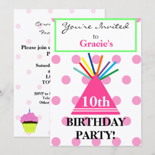 Girl Birthday Hat Pink Cupcake Invitation
