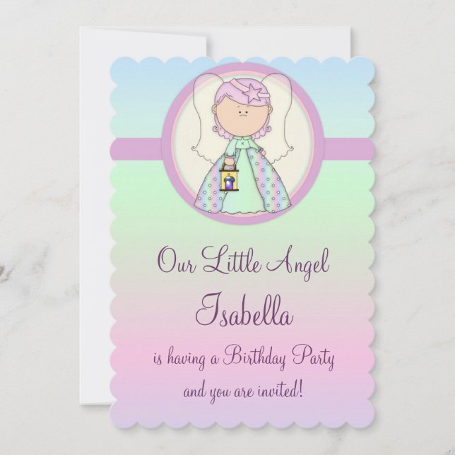 Girl Birthday Party Invitation Angel Design 3 (Front)
