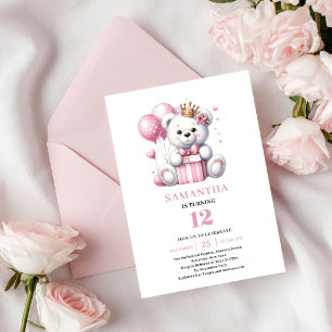 Girl Birthday Party Invite Teddy Bear Balloons