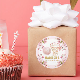 Girl Birthday Personalised Basketball  Classic Round Sticker