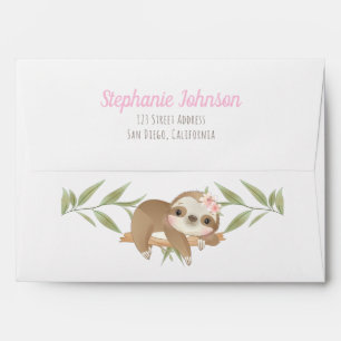Girl Birthday Sloth Personalised Envelope