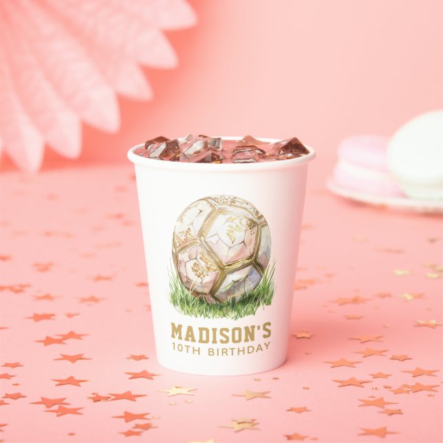 Girl Birthday Soccer Luxury Rosegold Paper Cups (Insitu)