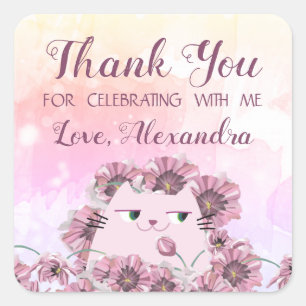 Girl Birthday Thank You Sticker Cute Party