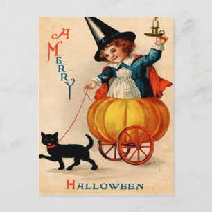 Girl & Black Cat Postcard