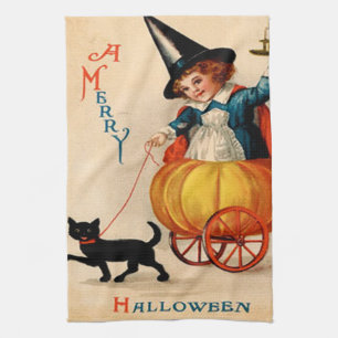 Girl & Black Cat Tea Towel