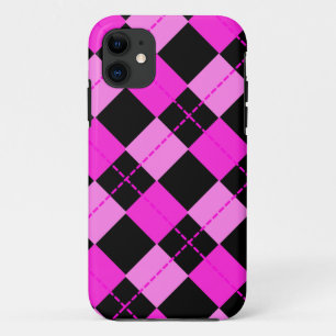 Girl Black & Pink Argyle Pattern iPhone 11 Case