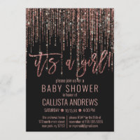 Girl Black Rose Gold Glitter Fringe Baby Shower
