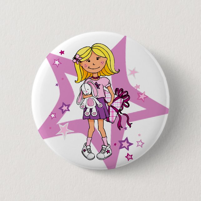Girl blonde hair with gift starry button (Front)