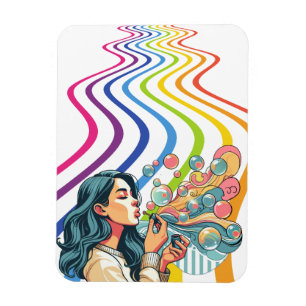 girl blowing abstract bubbles illustration art magnet
