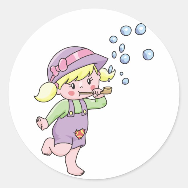 Girl Blowing Bubbles Classic Round Sticker (Front)