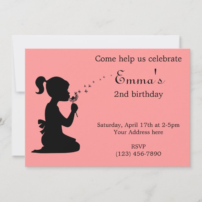 Girl blowing dandelion invitation (Front)