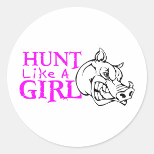 GIRL BOAR HUNTING CLASSIC ROUND STICKER