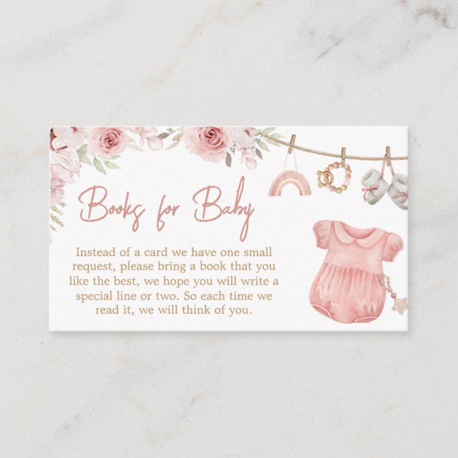 Girl Boho Clothesline Baby Shower Books for Baby Enclosure Card (Front)