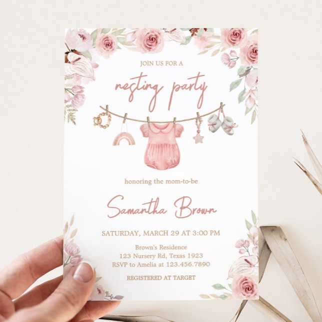 Girl Boho Clothesline Baby Shower Invitation (Boho Clothesline Baby Shower Invitation)