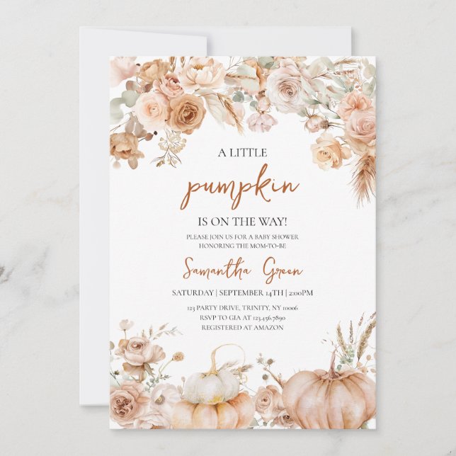 Girl Boho Florals Pumpkin Baby Shower Invitation (Front)