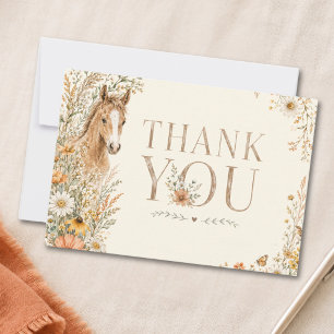 Girl Boho Orange Wildflower Horse Birthday Thank You Card