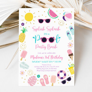 Girl Boho Pool Party Birthday Invitation