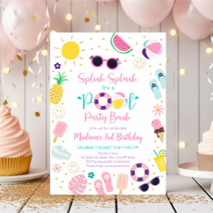 Girl Boho Pool Party Birthday Invitation