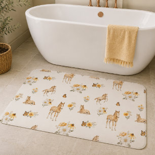 Girl Boho Wildflower Horse Butterfly Pattern  Bath Mat