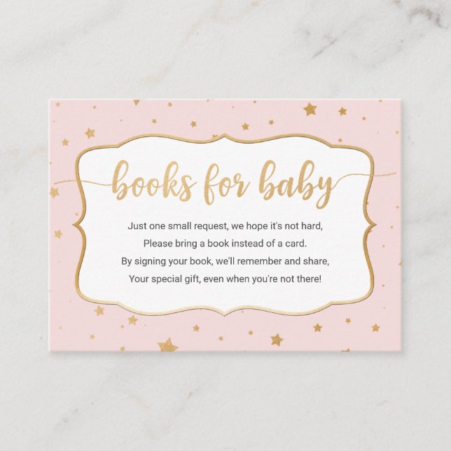 Girl Book Request Card - blush pink gold star (Front)