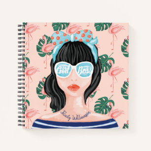 Girl Boss   Beach Beauty Retro Tropical Flamingo Notebook
