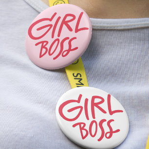 Girl Boss Bold Typography Red & Pink Feminine 3 Cm Round Badge