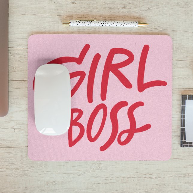 Girl Boss Bold Typography Red & Pink Feminine Mouse Pad (Creator Uploaded)