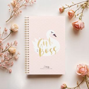 Girl Boss Chic Girly White Swan & Polka Dot Planner