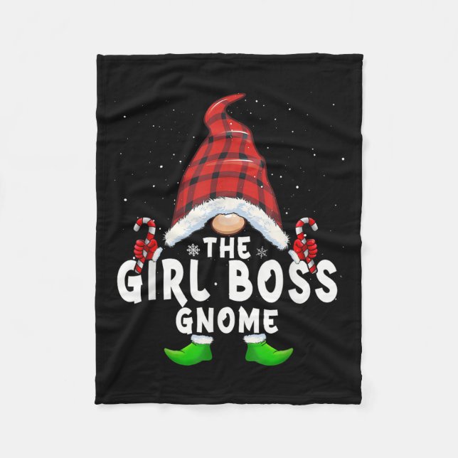 Girl Boss Gnome Buffalo Plaid Matching Family Chri Fleece Blanket (Front)