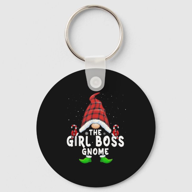 Girl Boss Gnome Buffalo Plaid Matching Family Chri Key Ring (Front)
