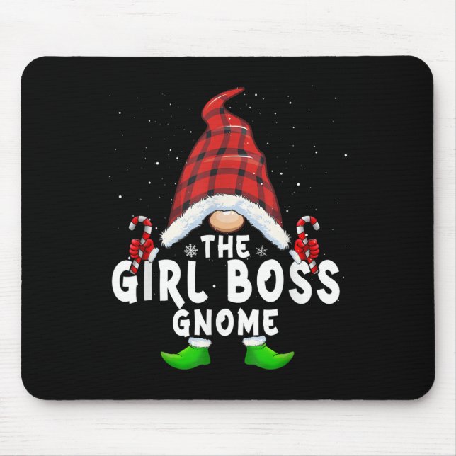 Girl Boss Gnome Buffalo Plaid Matching Family Chri Mouse Pad (Front)