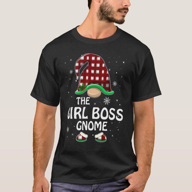 Girl Boss Gnome Buffalo Plaid Matching Family Chri T-Shirt (Front)