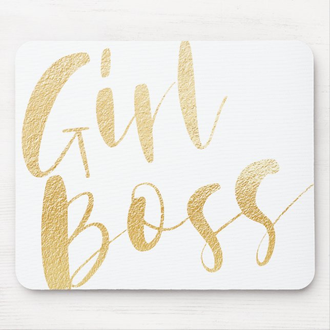 Girl Boss | Minimalistic Brush Script Handwriting Mouse Pad (Front)