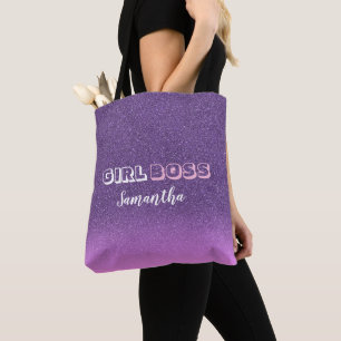 Girl Boss on pink purple glitter name Tote Bag
