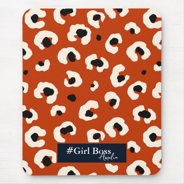 Girl Boss Personalised Bold Leopard Print Mouse Pad (Front)