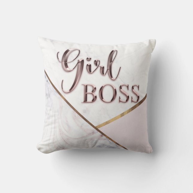 Girl Boss Pink Chrome Marble Trendy Modern Chic Cushion (Front)