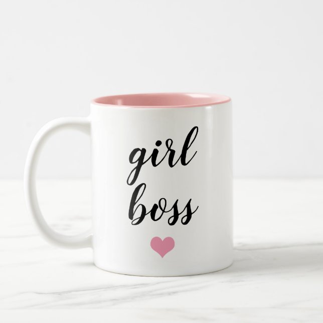 Girl Boss pink elegant typography Two-Tone Coffee Mug (Left)