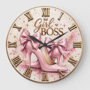 Girl Boss Pink High Heels Large Clock