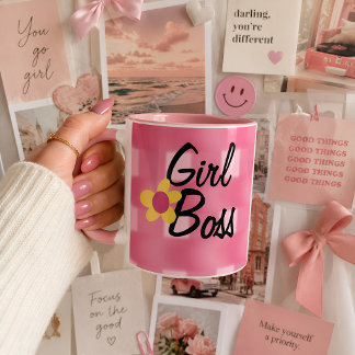 Girl boss pink plaid design mug