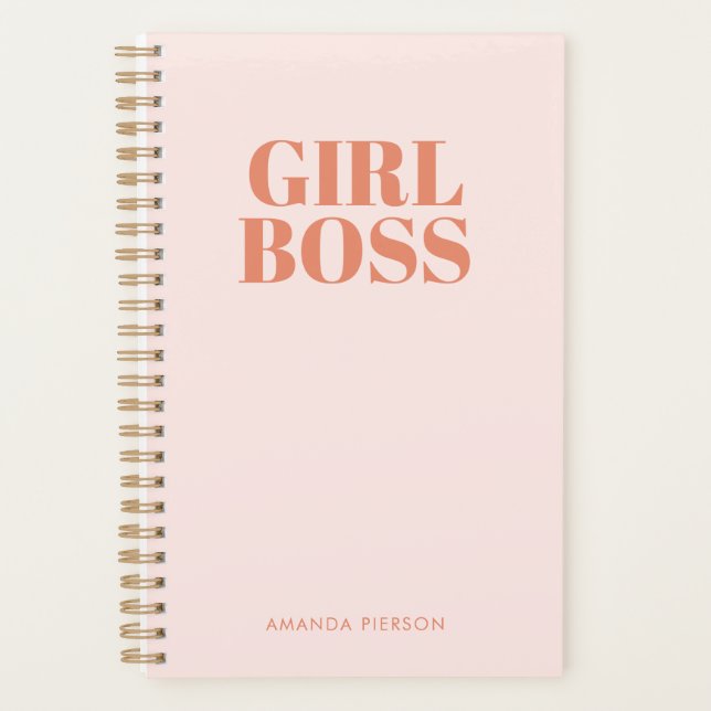 GIRL BOSS Pink Red Retro Calligraphy  Planner (Front)