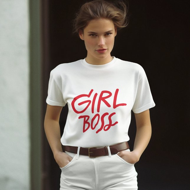 Girl Boss Red Bold Typography Feminine Girly T-Shirt (Creator Uploaded)