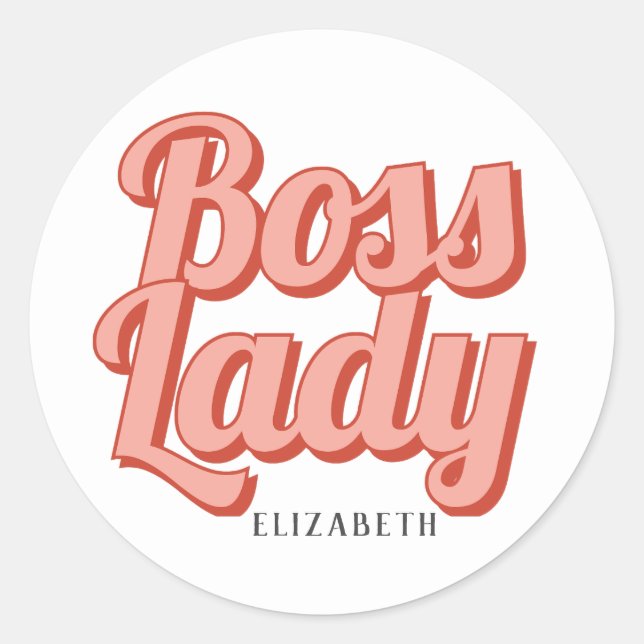 Girl Boss Retro Customised name  Classic Round Sti Sticker (Front)