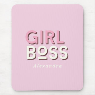 Girl Boss Retro Minimal Pink Mouse Pad