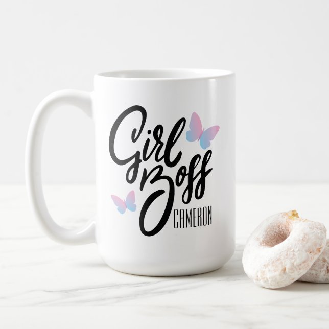 GIRL BOSS | Retro Typography Personalised Coffee Mug (With Donut)